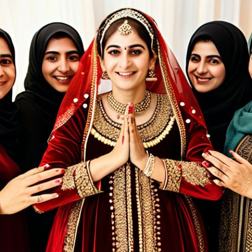 A beautiful Turkish Cypriot bride, fully clothed in a modest, traditional deep red velvet gown with intricate gold embroidery. Her face is gracefully covered by a vibrant red veil. She is surrounded by several women of various ages, all fully clothed in modest, festive, appropriate attire. The scene is set indoors during a "Kına Gecesi" (Henna Night) celebration in Northern Cyprus. The room is warmly lit with soft, ambient light, adorned with traditional textiles and subtle festive decorations. The atmosphere is poignant and joyful, showing the application of henna to the bride's hands. Professional studio photography, high detail, perfect anatomy, correct proportions, natural pose, well-formed hands, proper finger count, natural body proportions, safe for work, appropriate content, fully clothed, modest clothing, family-friendly, high quality, cinematic lighting.