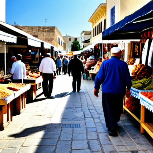 **

"A bustling marketplace scene in Northern Cyprus, featuring local vendors selling handicrafts and traditional Cypriot products, fully clothed people browsing the stalls, modest clothing, safe for work, appropriate content, bright daylight, perfect anatomy, correct proportions, professional photography, family-friendly atmosphere."

**