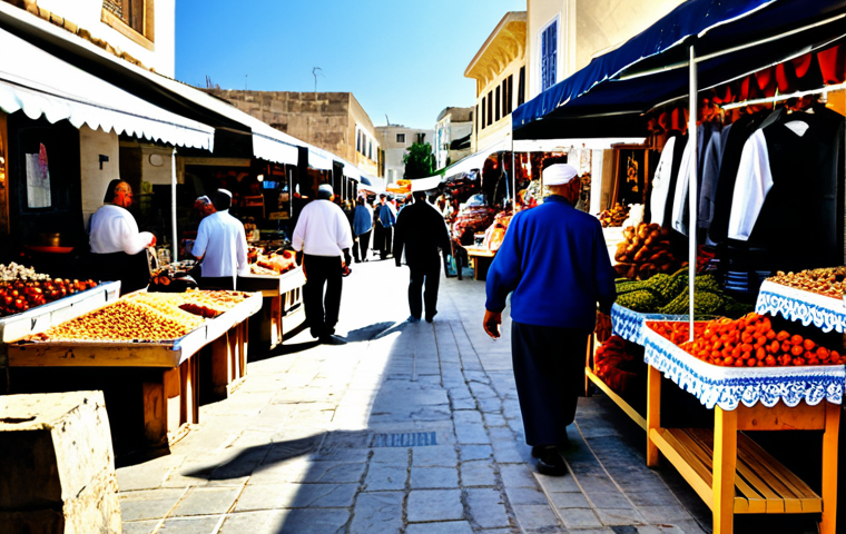 **

"A bustling marketplace scene in Northern Cyprus, featuring local vendors selling handicrafts and traditional Cypriot products, fully clothed people browsing the stalls, modest clothing, safe for work, appropriate content, bright daylight, perfect anatomy, correct proportions, professional photography, family-friendly atmosphere."

**
