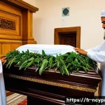 북키프로스 장례식 문화 - A respectful and emotional scene showing a North Cyprus family performing traditional funeral care r...