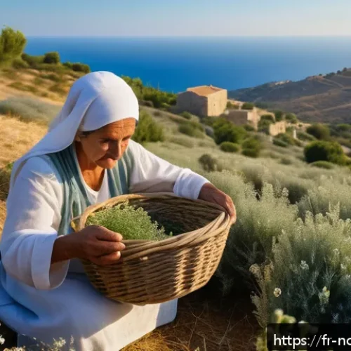 북키프로스 전통 의학 - A serene Mediterranean hillside in Northern Cyprus at early morning, bathed in soft golden light, fe...