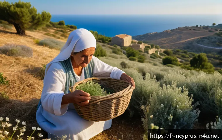 북키프로스 전통 의학 - A serene Mediterranean hillside in Northern Cyprus at early morning, bathed in soft golden light, fe...